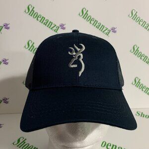 Browning Hat Buckmark Meshback Snapback Adjustable Cap Trucker Navy Blue Silver